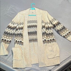 Sonoma Cream and Gray Fair Isle Cardigan Sweater